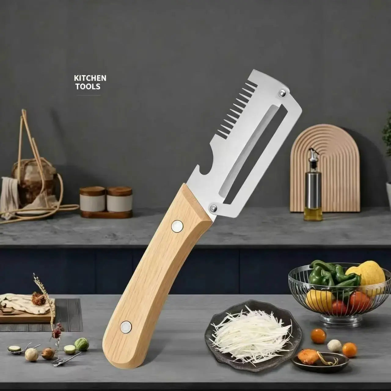 【Summervibes】Multi-Functional Vegetable Peeler for Kitchen, Ultra-Sharp Stainless Steel Blade with Wooden Handle and Bottle Opener, for Vegetables or Fruits That Need to Be Peeled (2 Pcs)