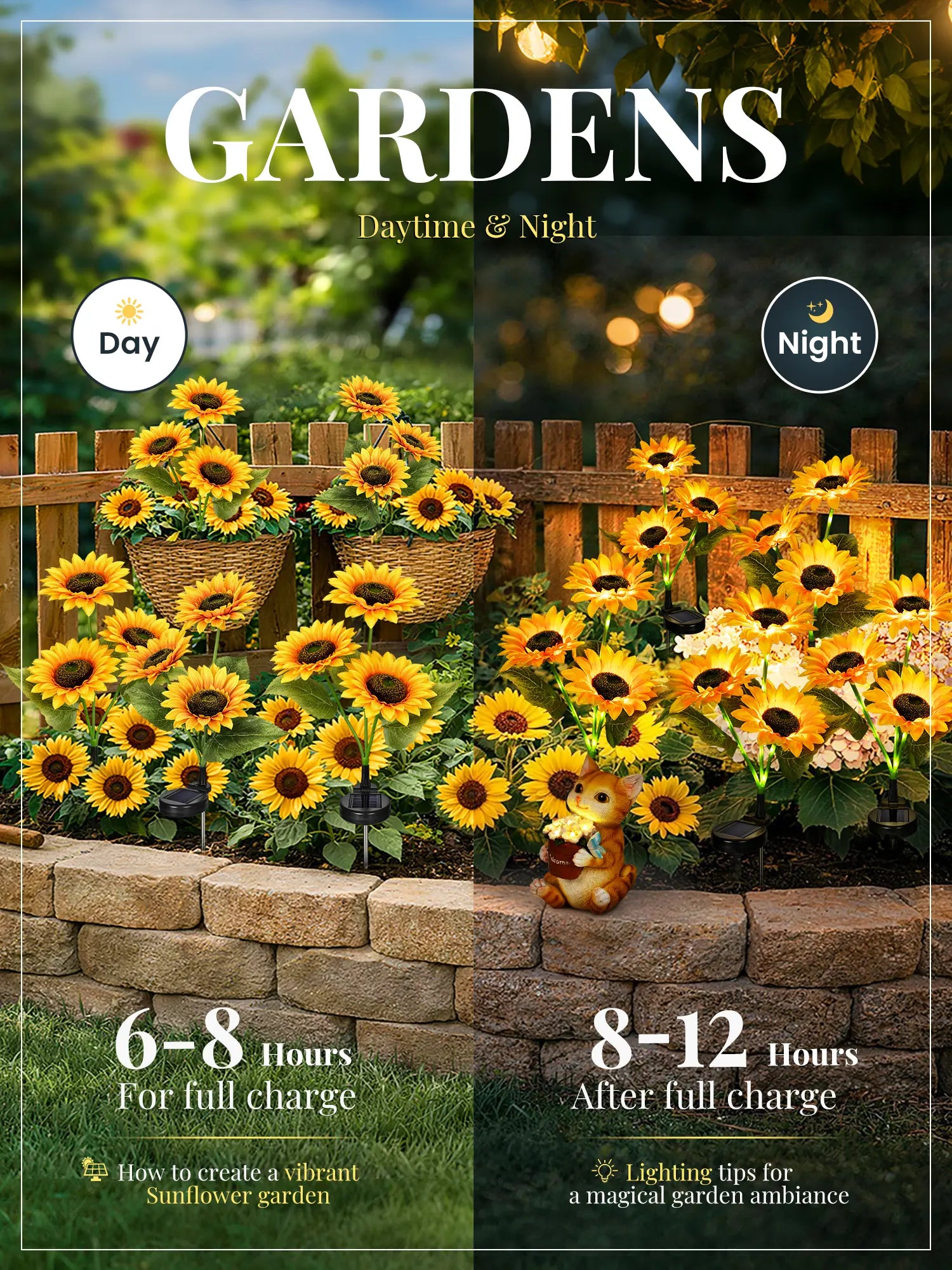 【Mother'S Day Gift】Gigalumi Solar Garden Lights Artificial Sunflowers, LED Garden Decor Carefree Sunflower Solar Lights Outdoor Yard Decorations Outdoor, Everlasting Sunflower Decor Gift for Yard Patio