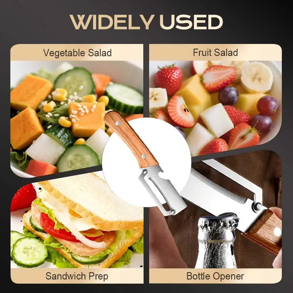 【Summervibes】Multi-Functional Vegetable Peeler for Kitchen, Ultra-Sharp Stainless Steel Blade with Wooden Handle and Bottle Opener, for Vegetables or Fruits That Need to Be Peeled (2 Pcs)
