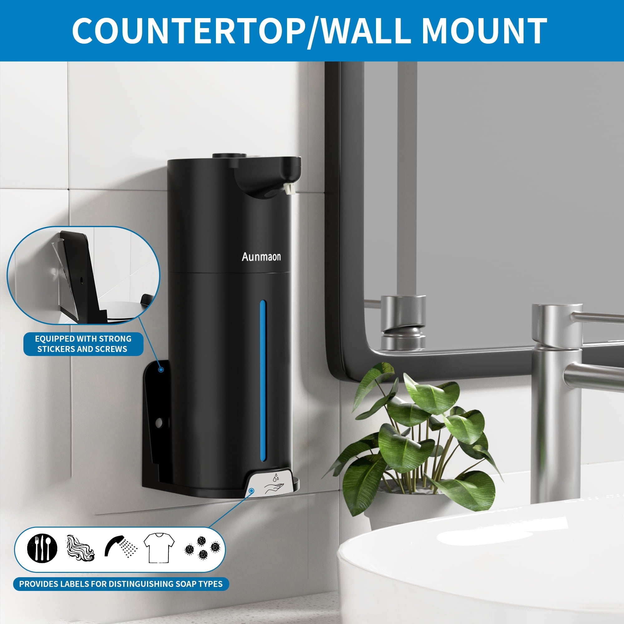 Automatic Soap Dispenser Touchless,Upgrade 15 Adjustable Volume for Thick and Thin Liquid Battery Hand Soap Dispenser,Dish Soap Dispenser Kitchen Bathroom,Auto Soap Dispenser Hands Free Black