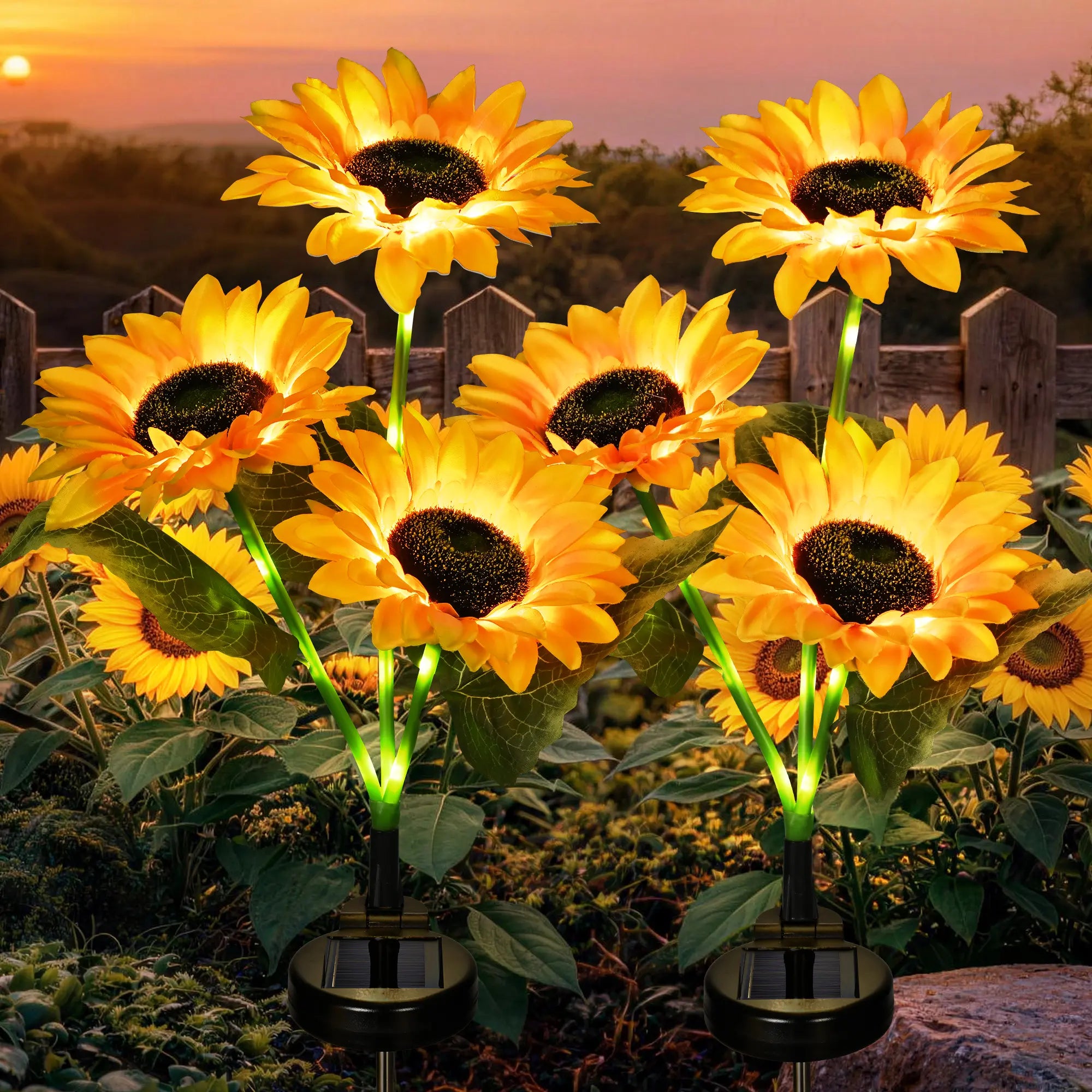 【Mother'S Day Gift】Gigalumi Solar Garden Lights Artificial Sunflowers, LED Garden Decor Carefree Sunflower Solar Lights Outdoor Yard Decorations Outdoor, Everlasting Sunflower Decor Gift for Yard Patio