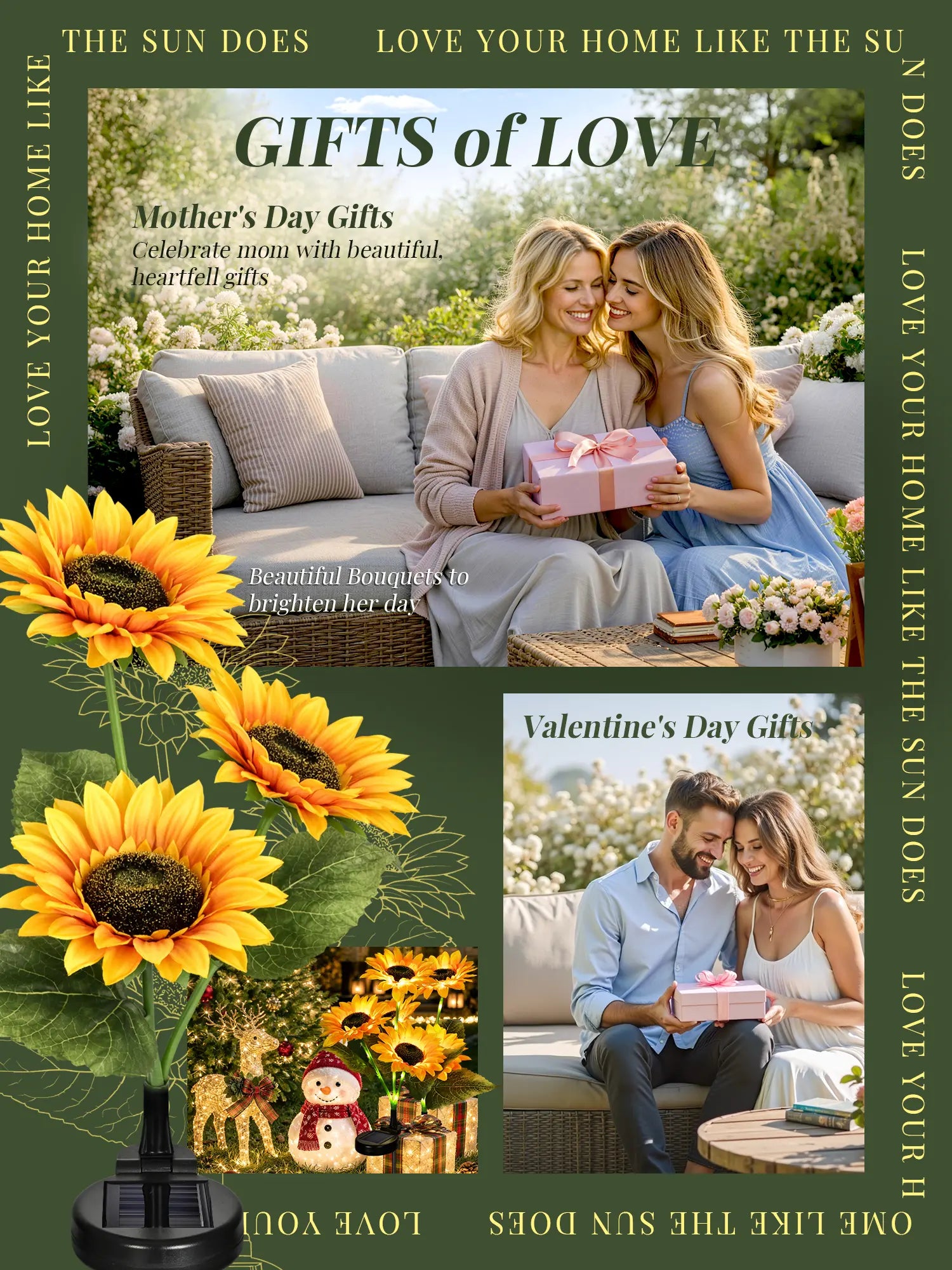 【Mother'S Day Gift】Gigalumi Solar Garden Lights Artificial Sunflowers, LED Garden Decor Carefree Sunflower Solar Lights Outdoor Yard Decorations Outdoor, Everlasting Sunflower Decor Gift for Yard Patio