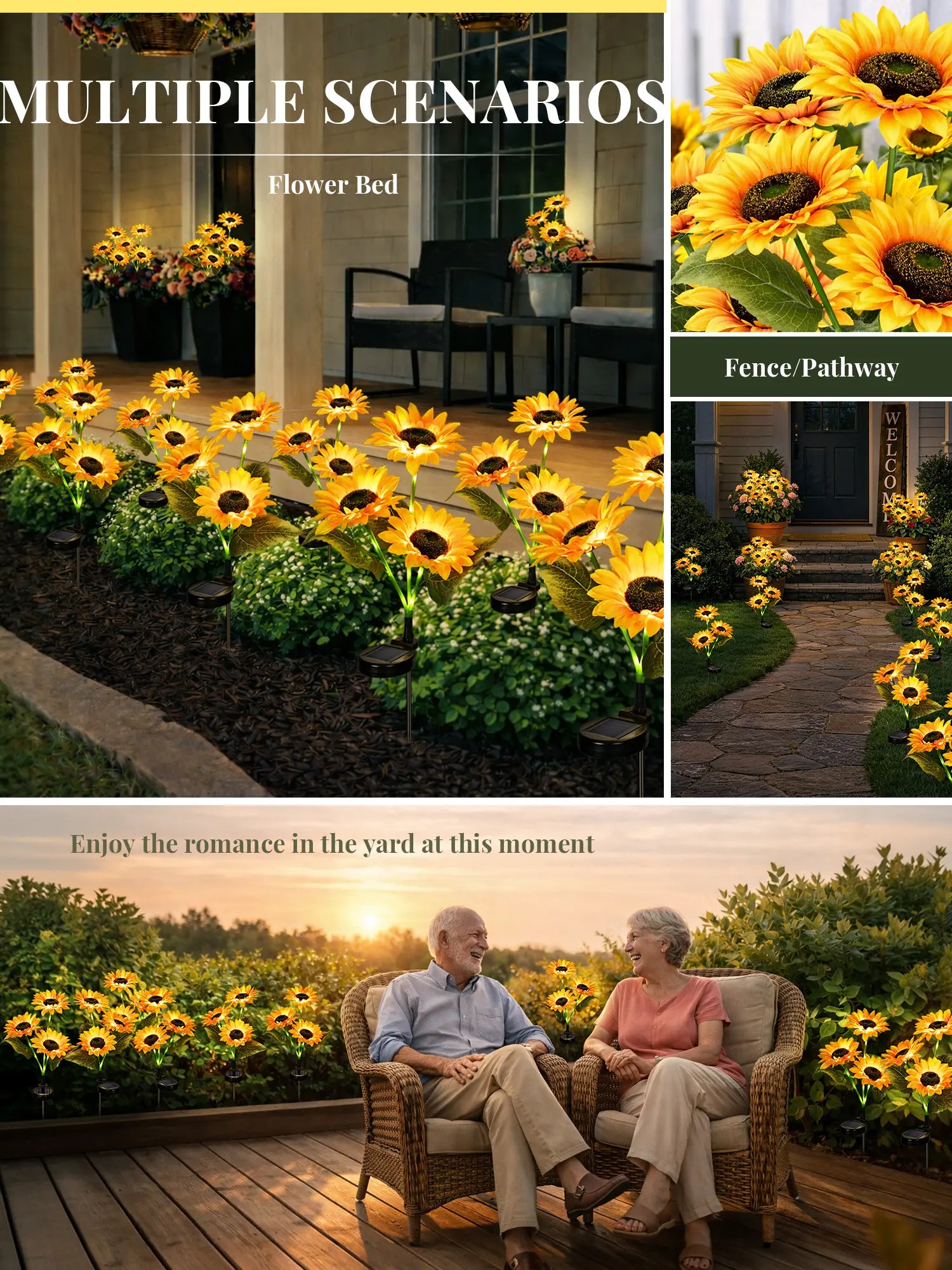【Mother'S Day Gift】Gigalumi Solar Garden Lights Artificial Sunflowers, LED Garden Decor Carefree Sunflower Solar Lights Outdoor Yard Decorations Outdoor, Everlasting Sunflower Decor Gift for Yard Patio